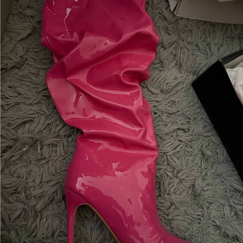 Prettylittlething Hot Pink Heeled Boots View 2